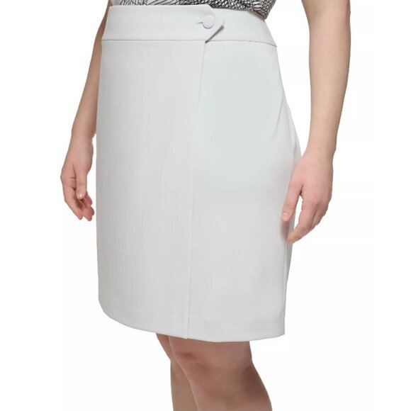 CALVIN KLEIN Plus and Petite Size Scuba-Crepe A-Line Wrap White Skirt NWT - Picture 4 of 6